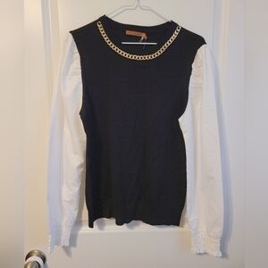 Belldini Black And White Collared Top